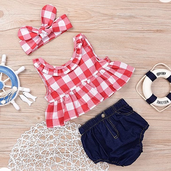 Aebai Fashion 2pc Red/White Gingham peplum top - Picture 12 of 14